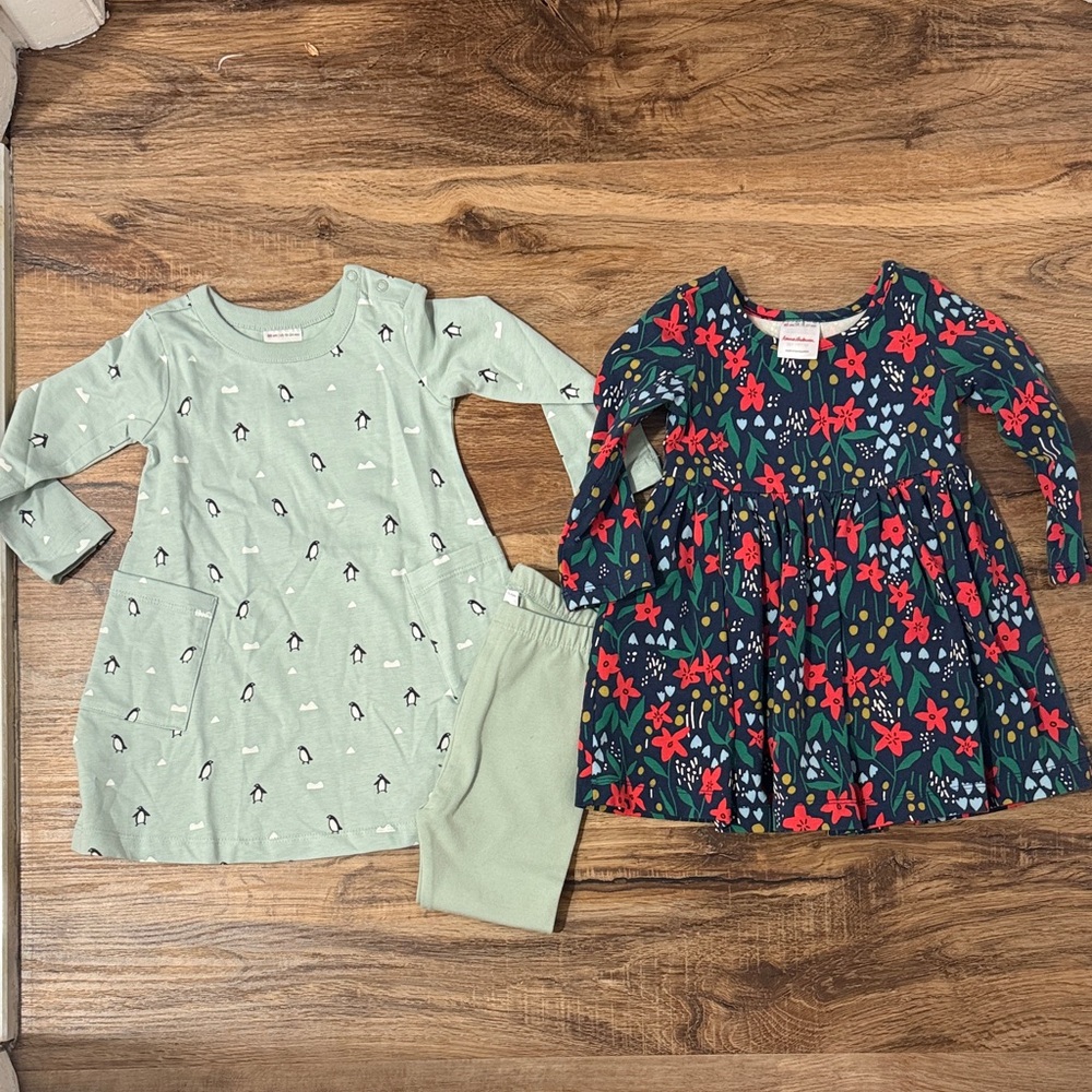 2 Hanna Andersson Toddler Girl Skater Dresses 18-24 months Blue, Red, Green